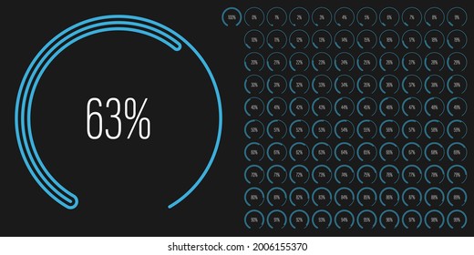 Set of circular sector percentage diagrams meters from 0 to 100 ready-to-use for web design, user interface UI or infographic with line concept - indicator with blue