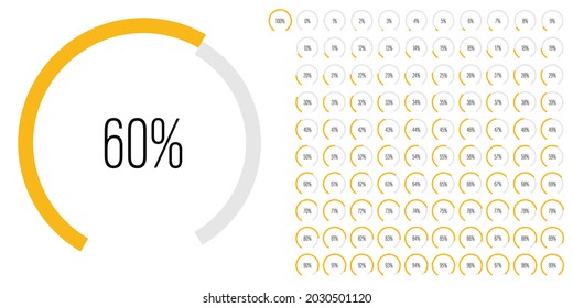 Set of circular sector percentage diagrams meters from 0 to 100 ready-to-use for web design, user interface UI or infographic - indicator with yellow