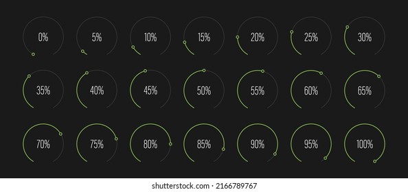 Set Of Circular Sector Percentage Diagrams Meters From 0 To 100 Ready-to-use For Web Design, User Interface UI Or Infographic - Indicator With Green