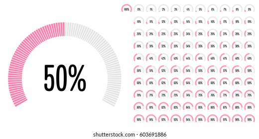 Set of circular sector percentage diagrams from 0 to 100 for web design, user interface (UI) or infographic - indicator with pink