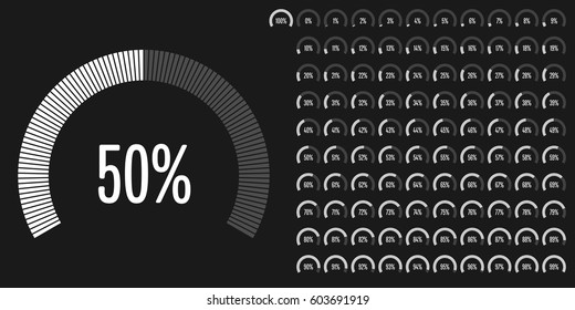 Set of circular sector percentage diagrams from 0 to 100 for web design, user interface (UI) or infographic - indicator with white