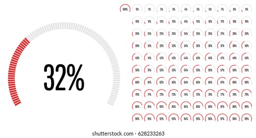Set of circular sector percentage diagrams from 0 to 100 ready-to-use for web design, user interface (UI) or infographic - indicator with red