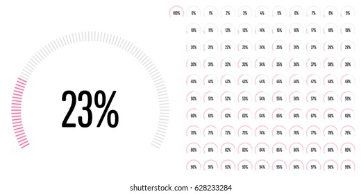 Set of circular sector percentage diagrams from 0 to 100 ready-to-use for web design, user interface (UI) or infographic - indicator with pink