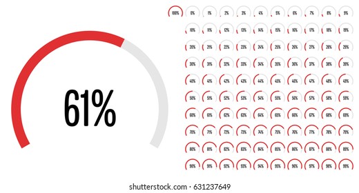 Set of circular sector percentage diagrams from 0 to 100 ready-to-use for web design, user interface, UI,or infographic - indicator with red