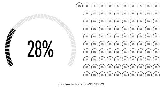 Set of circular sector percentage diagrams from 0 to 100 ready-to-use for web design, user interface (UI) or infographic - indicator with black