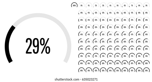 Set of circular sector percentage diagrams from 0 to 100 ready-to-use for web design, user interface (UI) or infographic - indicator with black