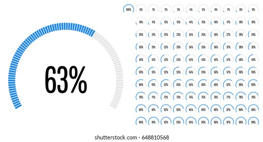 Set of circular sector percentage diagrams from 0 to 100 ready-to-use for web design, user interface (UI) or infographic - indicator with blue