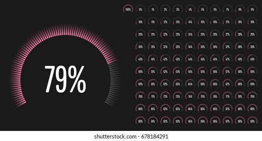 Set of circular sector percentage diagrams from 0 to 100 ready-to-use for web design, user interface (UI) or infographic - indicator with pink
