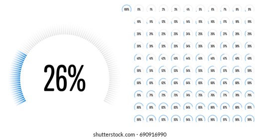 Set of circular sector percentage diagrams from 0 to 100 ready-to-use for web design, user interface (UI) or infographic - indicator with blue