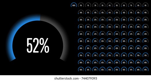 Set of circular sector percentage diagrams from 0 to 100 ready-to-use for web design, user interface (UI) or infographic - indicator with blue
