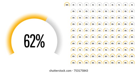 Set of circular sector percentage diagrams from 0 to 100 ready-to-use for web design, user interface, UI, or infographicd - indicator with yellow