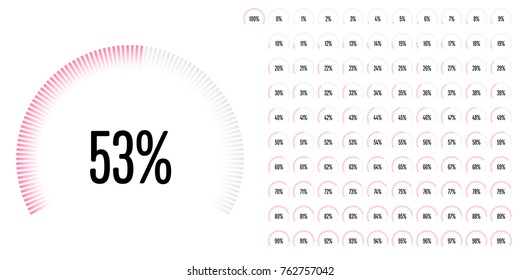 Set of circular sector percentage diagrams from 0 to 100 ready-to-use for web design, user interface (UI) or infographic - indicator with pink