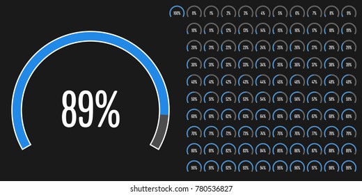 Set of circular sector percentage diagrams from 0 to 100 ready-to-use for web design, user interface (UI) or infographic - indicator with blue