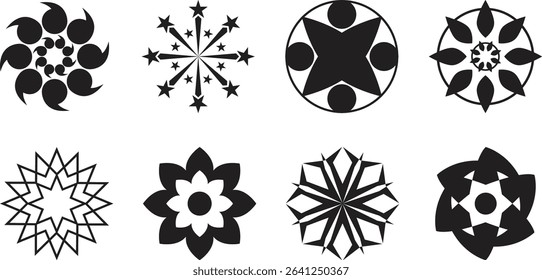 Set of circular shape assets, mandala pattern assets