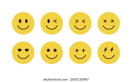 A set of circular smiley illustrations expressing various emotions.