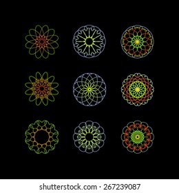 Set of circular spirograph. Pattern for watermarks and certificates. Editable vector illustration