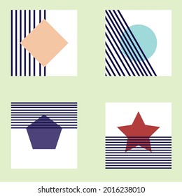 Conjunto de plantillas vectoriales de diseño geométrico circular, cuadrado, estrella y pentágono con elementos de forma originales. estilo hipster moderno