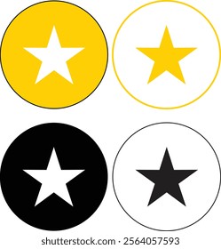 A set of circular star icons featuring bold yellow, black, and white designs. Perfect for rating systems, branding, modern graphics, and creative digital projects.