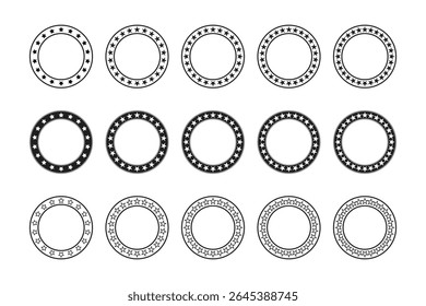 Set of Circular Star symbols Frames in Black and White.