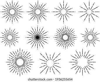 A set of circular sunburst designs (radial lines of light) 