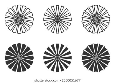 Set of circular sunburst pattern icons in different designs, vector.