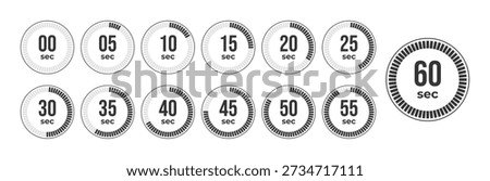 Set of circular timer icons showing seconds countdown from zero to sixty
