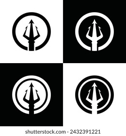 Set Circular Trident Neptune God Poseidon Triton King Spear or Devil Spear logo design