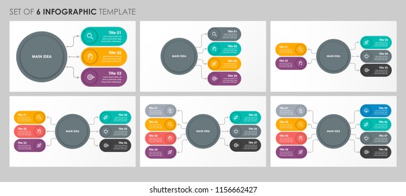 Set of circular vector Infographic design with icons and 4, 5, 6, 8 options or steps. Business concept. Can be used for presentations banner, workflow layout, process diagram, flow chart, info graph