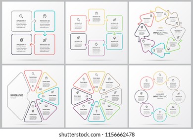 Set of circular vector Infographic design with icons and 4, 5, 6, 8 options or steps. Business concept. Can be used for presentations banner, workflow layout, process diagram, flow chart, info graph