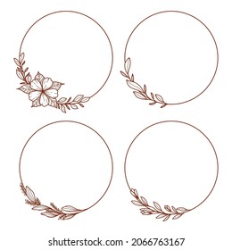 conjunto de marco floral vintage circular. dibujo a mano diseño de marco floral para boda, invitación, menú y sitio web