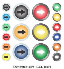 Set of circular web buttons or icons on which the arrow points next or right. Vector graphic illustration.