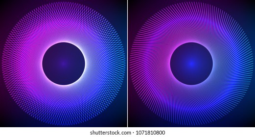 Set Circular Wireframe mesh logo element. Vector Illustration EPS10 digital background posters circles lines effect. Design pattern for promotion, business and marketing new product, cover page layout