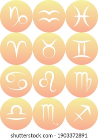 Set of circular zodiac signs orange