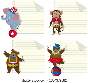 Set of circus animal note template illustration