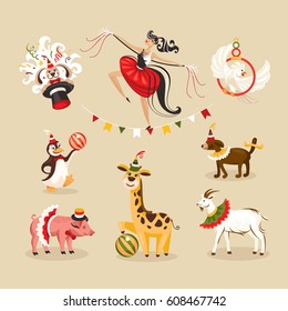 Set of circus animals and characters vector illustration