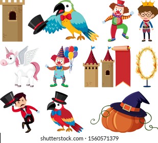 Set of circus animals and people illustration