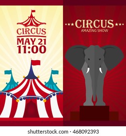 Set Circus banner, circus ticket. Amazing Show. Flat illustration