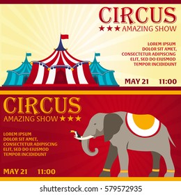 Set Circus banner, circus ticket. Amazing Show. Flat illustration