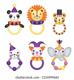 A set of circus beanbag toys. Children's holiday, kids' party, stickers, games. Rattle collection.