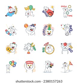 Set of Circus Bear Doodle Stickers 

