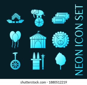 Set of Circus blue glowing neon icons