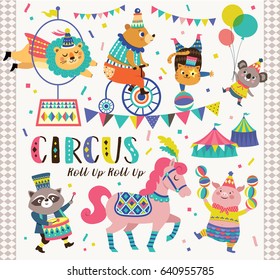 Set of circus cartoon animals