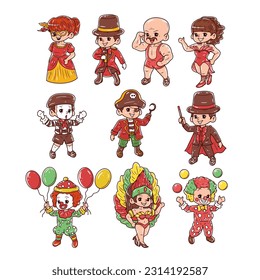 Set of circus character hand-drawn illustration