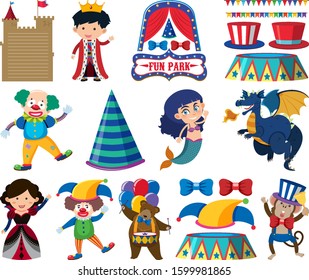 Set of circus characters on white background illustration