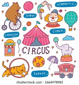 Set of Circus Doodle Vector Illustration 