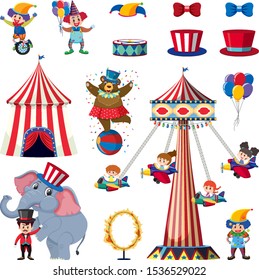 Set Of Circus Elements On White Background Illustration