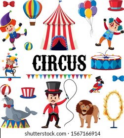 Set of circus elements on white background illustration