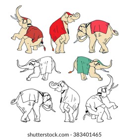 Set of circus elephants. Vector illustration