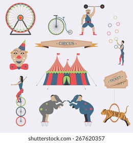 Set of Circus Flat Icons. Vector Illustration.