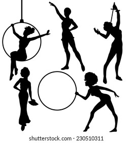 Set of circus girls silhouettes